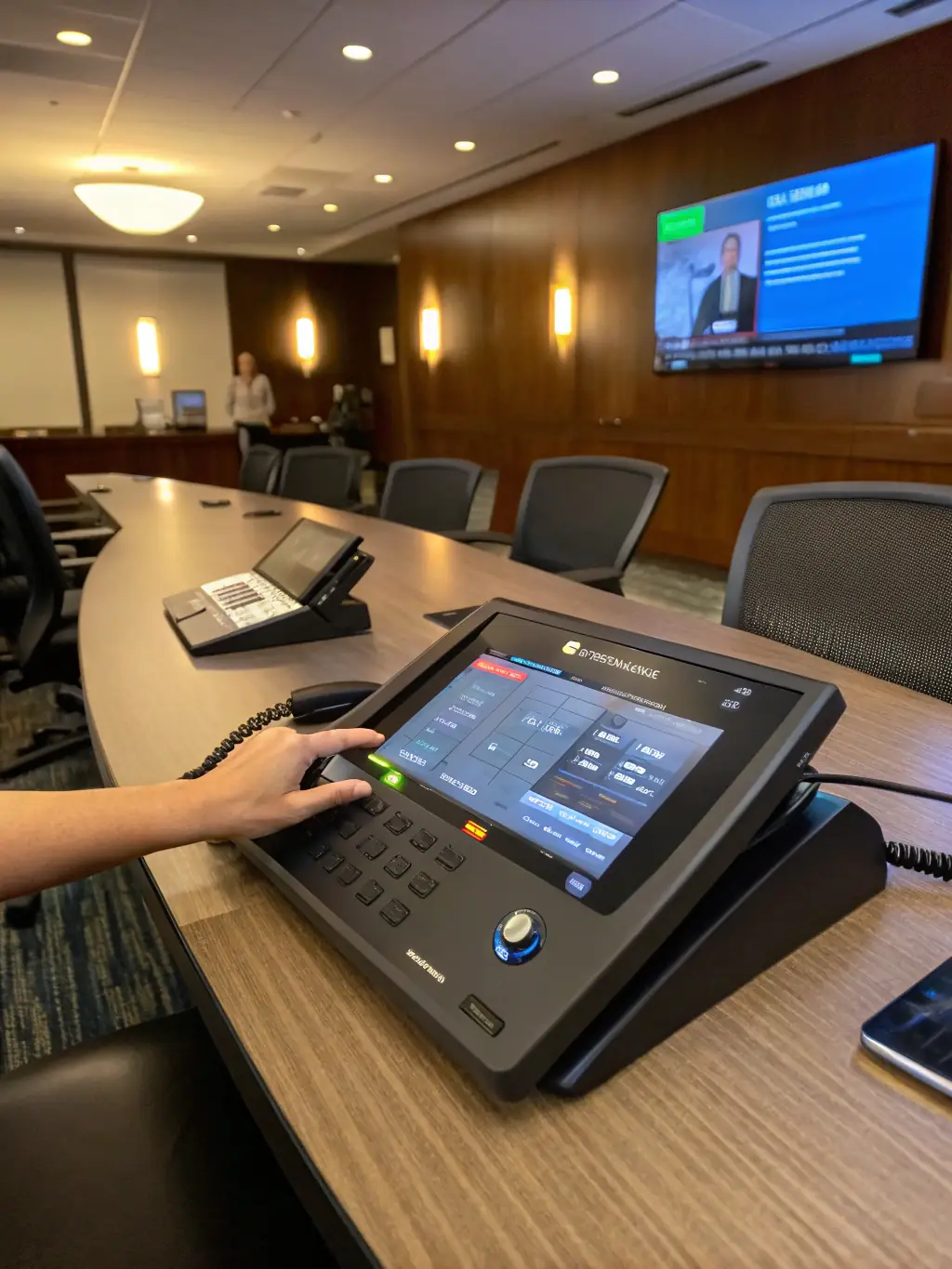 A picture of a compact, portable PA system being used at a small business meeting, highlighting its versatility and ease of transport.