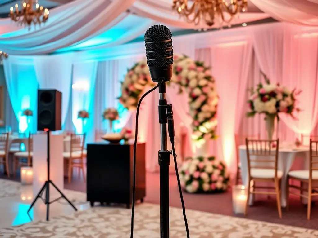 A compact and portable PA system being used at a wedding, highlighting the versatility and ease of use of AudioDreams' smaller systems.